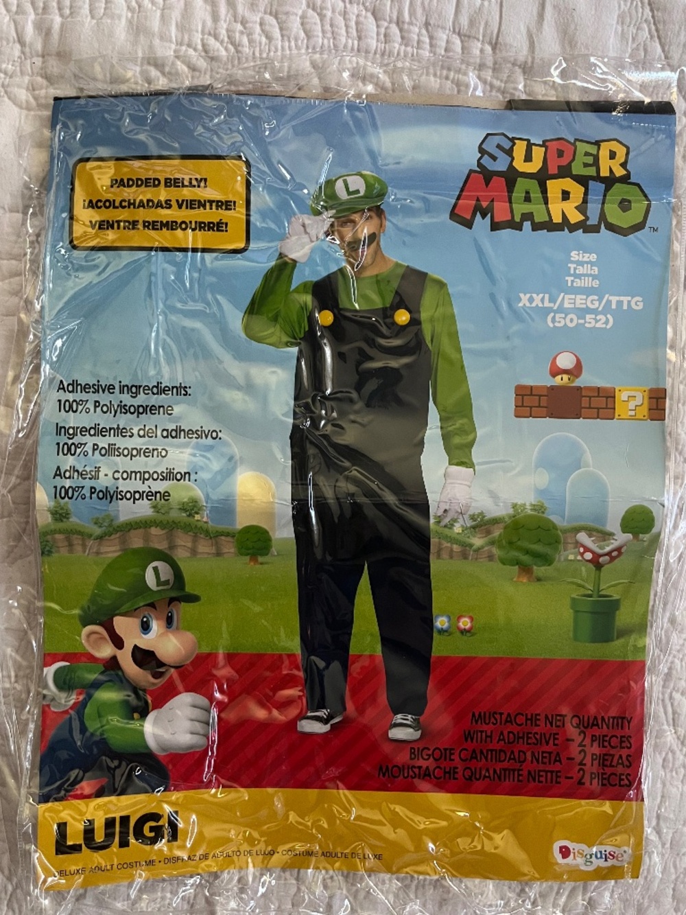 Super Mario Costume - Luigi with Padded Belly, Hat and Gloves (XXL)
